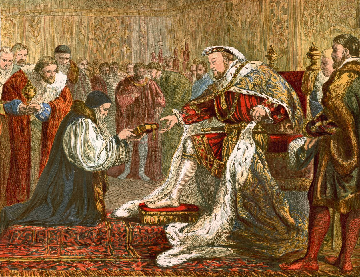 Latimer überreicht Heinrich VIII. die Bibel von English School