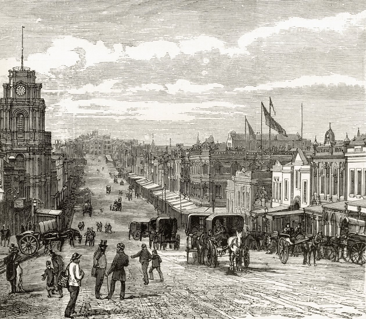 Blick nach Osten die Bourke Street hinunter, Melbourne, ca. 1880, aus 