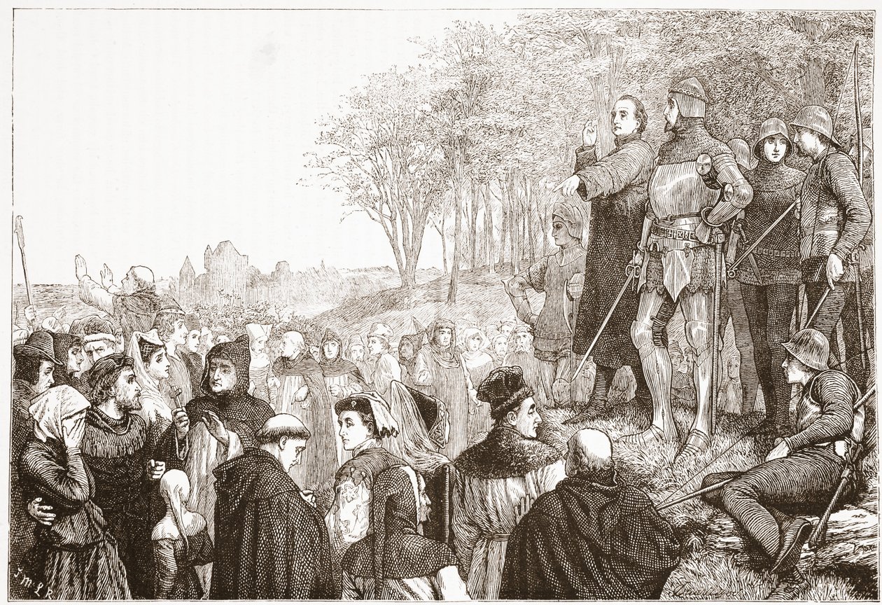 Lord Cobham bei einer Lollardenpredigt, Illustration aus Die Geschichte des Protestantismus von James Aitken Wylie, veröffentlicht 1878 von English School