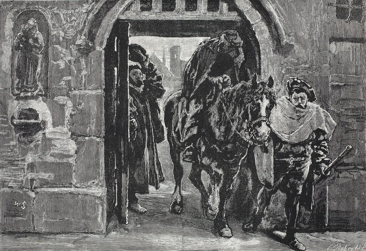 Luther flieht aus Augsburg, Illustration aus Die Geschichte des Protestantismus von James Aitken Wylie, veröffentlicht 1878 von English School
