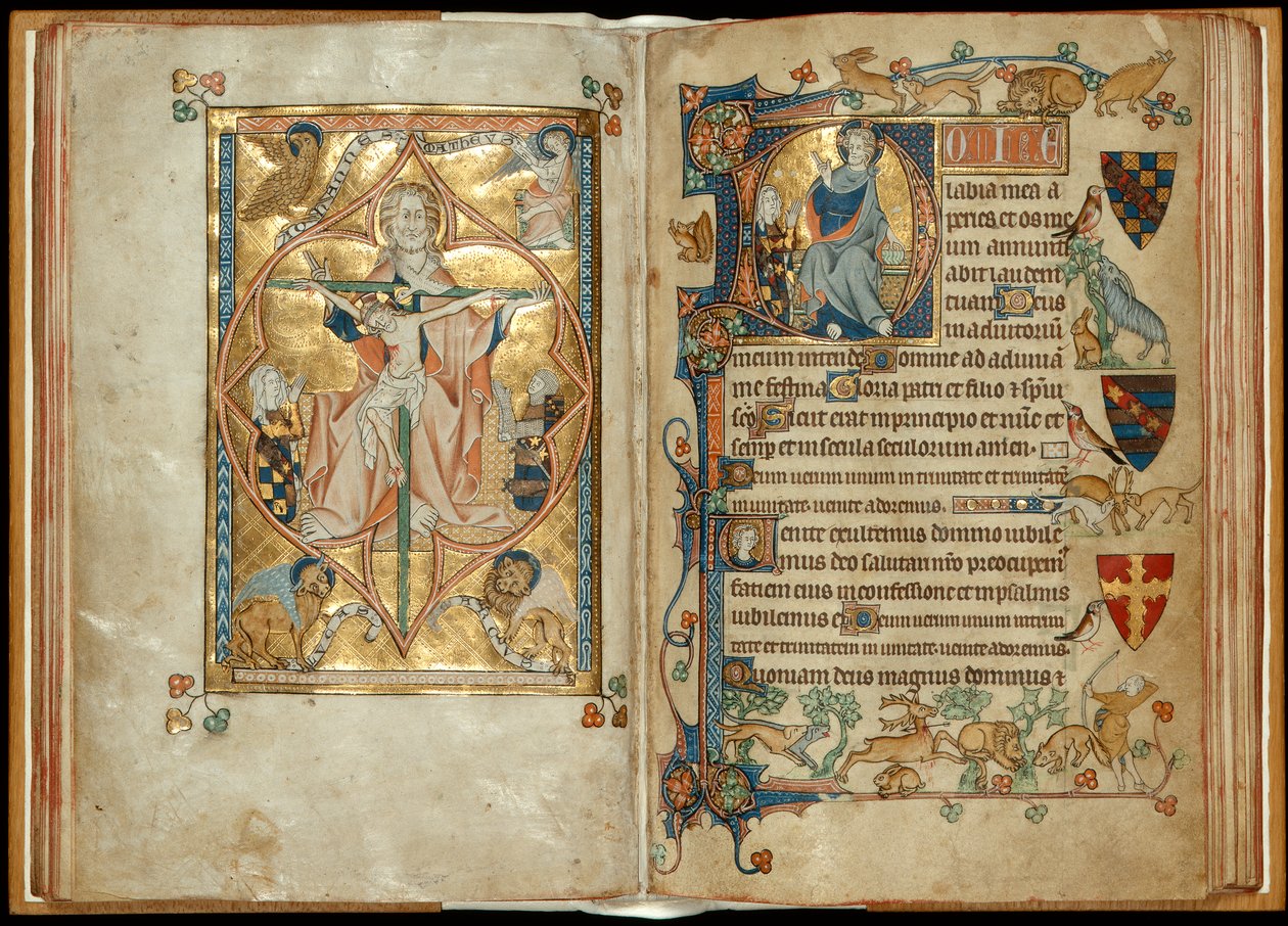 Der Thron der Barmherzigkeit mit Stiftern, Christus segnet mit einem Stifter, ca. 1314-30 von English School