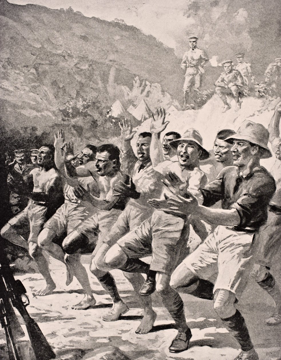 Maori-Soldaten führen einen Haka in Gaba Tepe auf der Gallipoli-Halbinsel Türkei 1915 auf, aus 