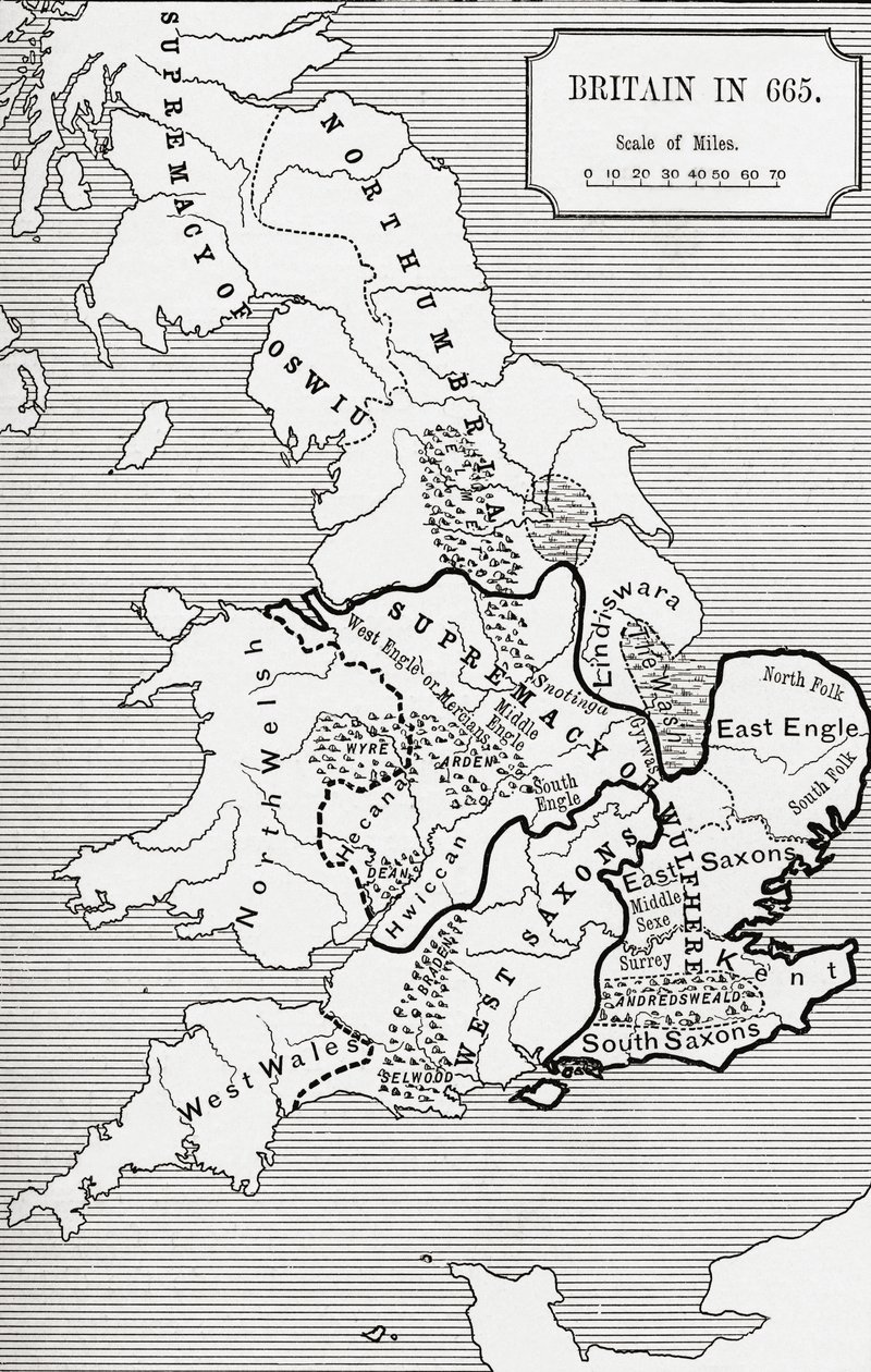 Karte von Britannien im Jahr 665, aus 