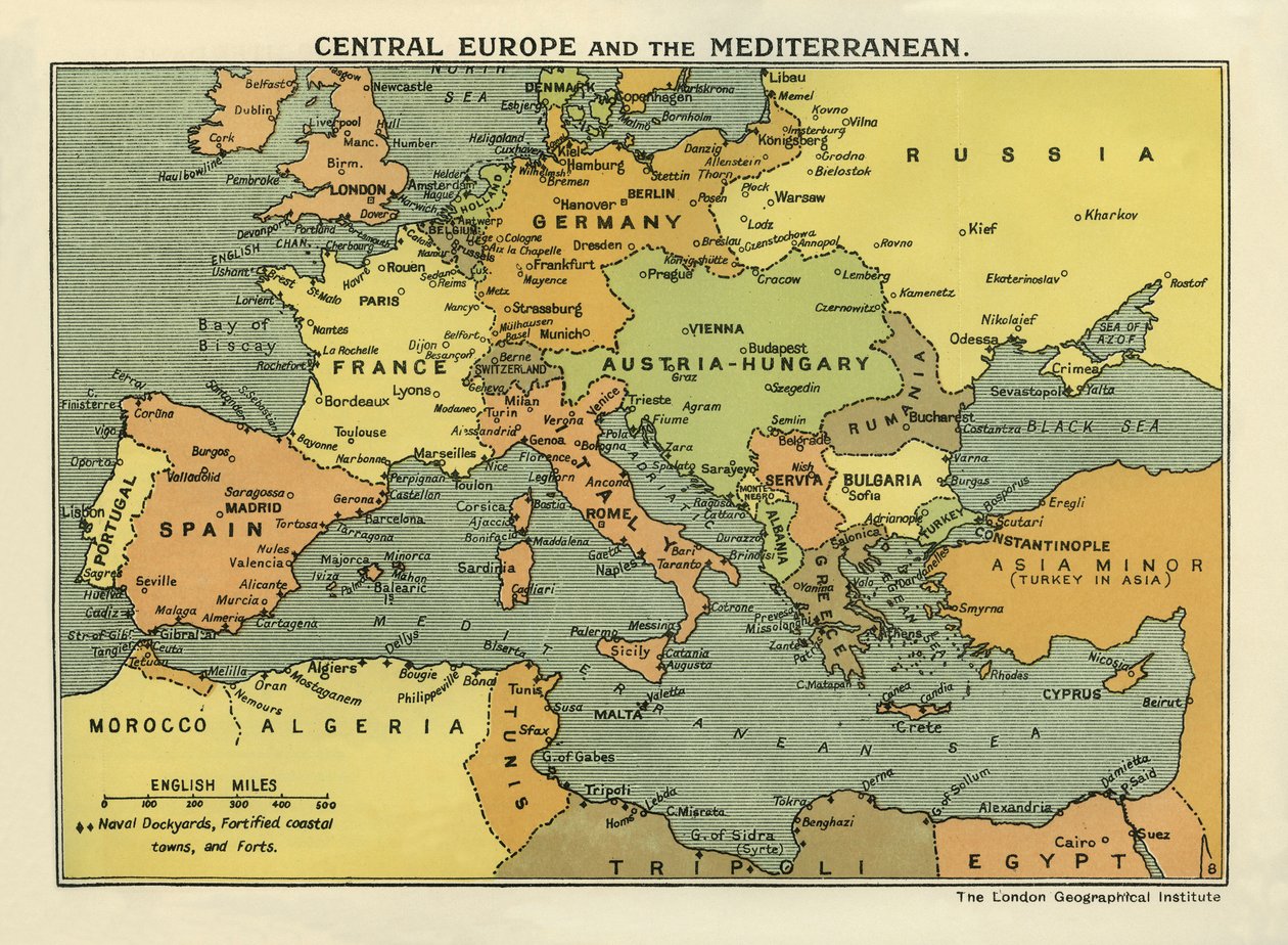 Karte von Mitteleuropa und dem Mittelmeer, aus 