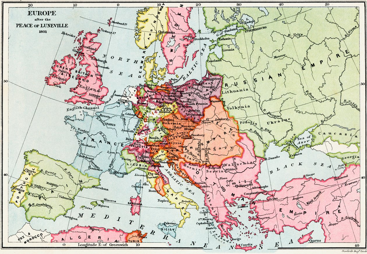 Karte von Europa nach dem Frieden von Lunéville, 1801, aus 