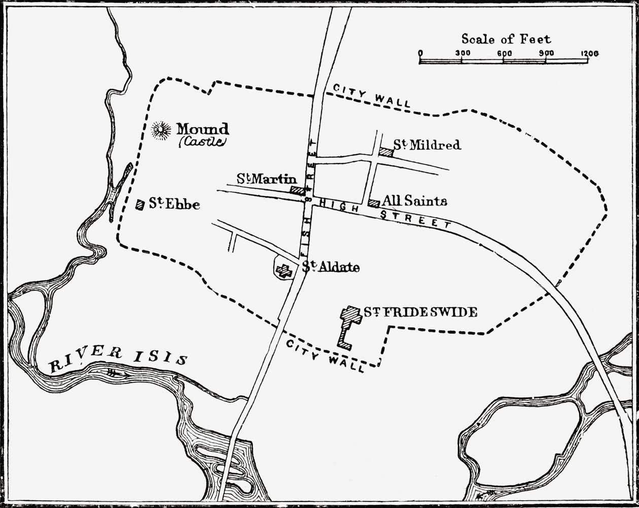 Karte von Oxford, England, 12. bis 13. Jahrhundert, aus 