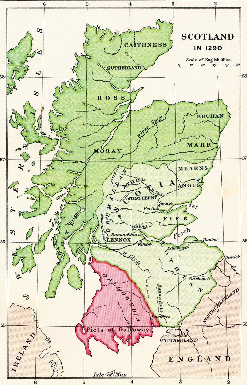 Karte von Schottland im Jahr 1290, aus 
