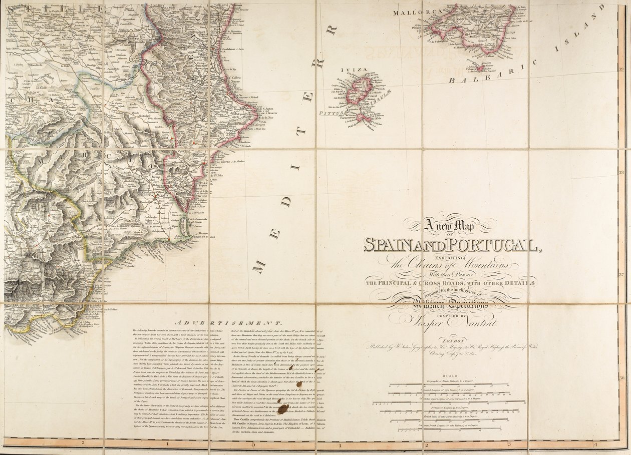 Karte von Spanien, die angeblich vom Herzog von Wellington verwendet wurde von English School