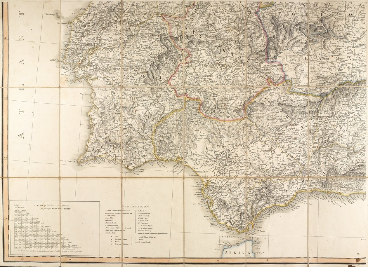 Karte von Spanien, die angeblich vom Herzog von Wellington verwendet wurde von English School