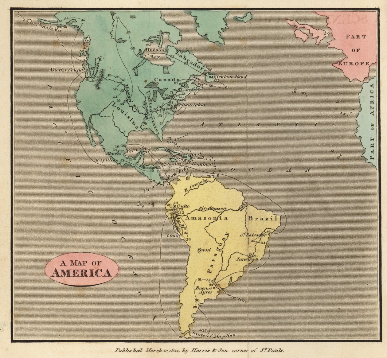 Karte der Amerikas, um 1821 von English School