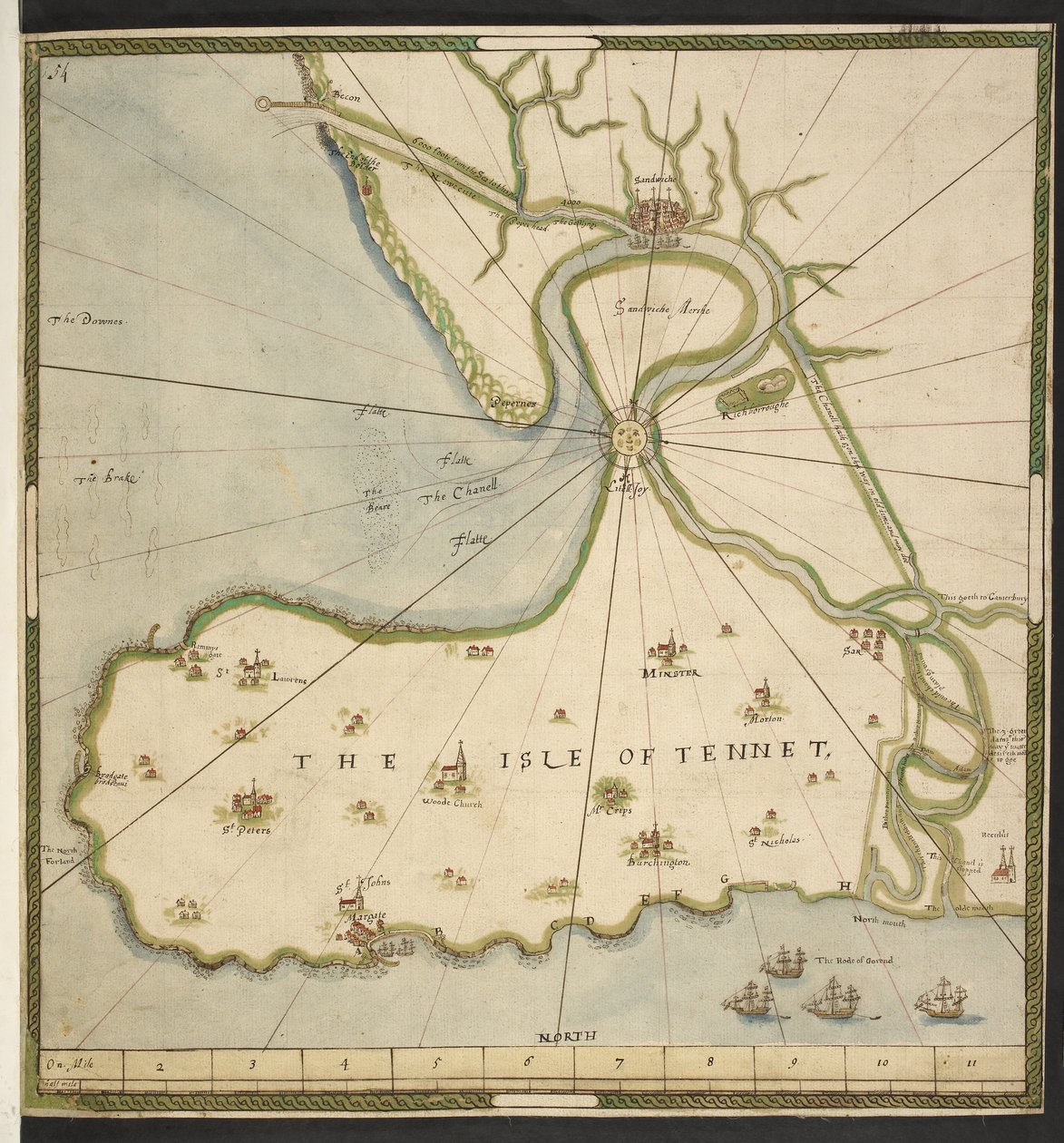 Karte der Isle of Thanet und Sandwich Marsh, basierend auf einem Plan von John Rogers, ca. 1610 von English School