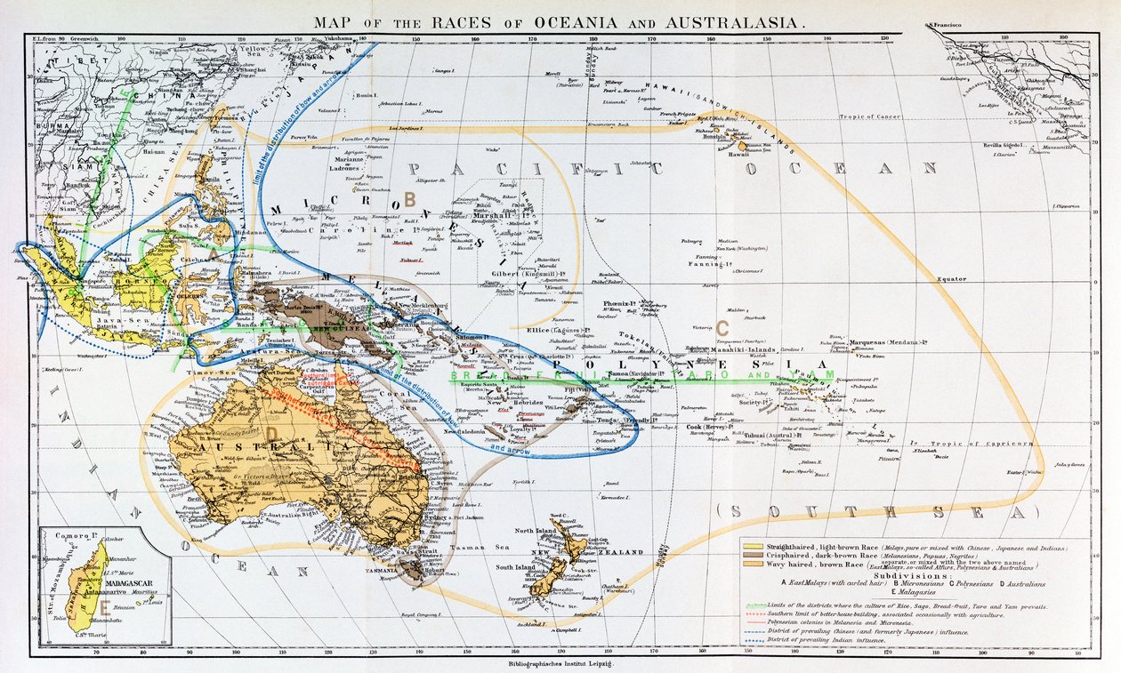 Karte der Rassen von Ozeanien und Australasien, aus 