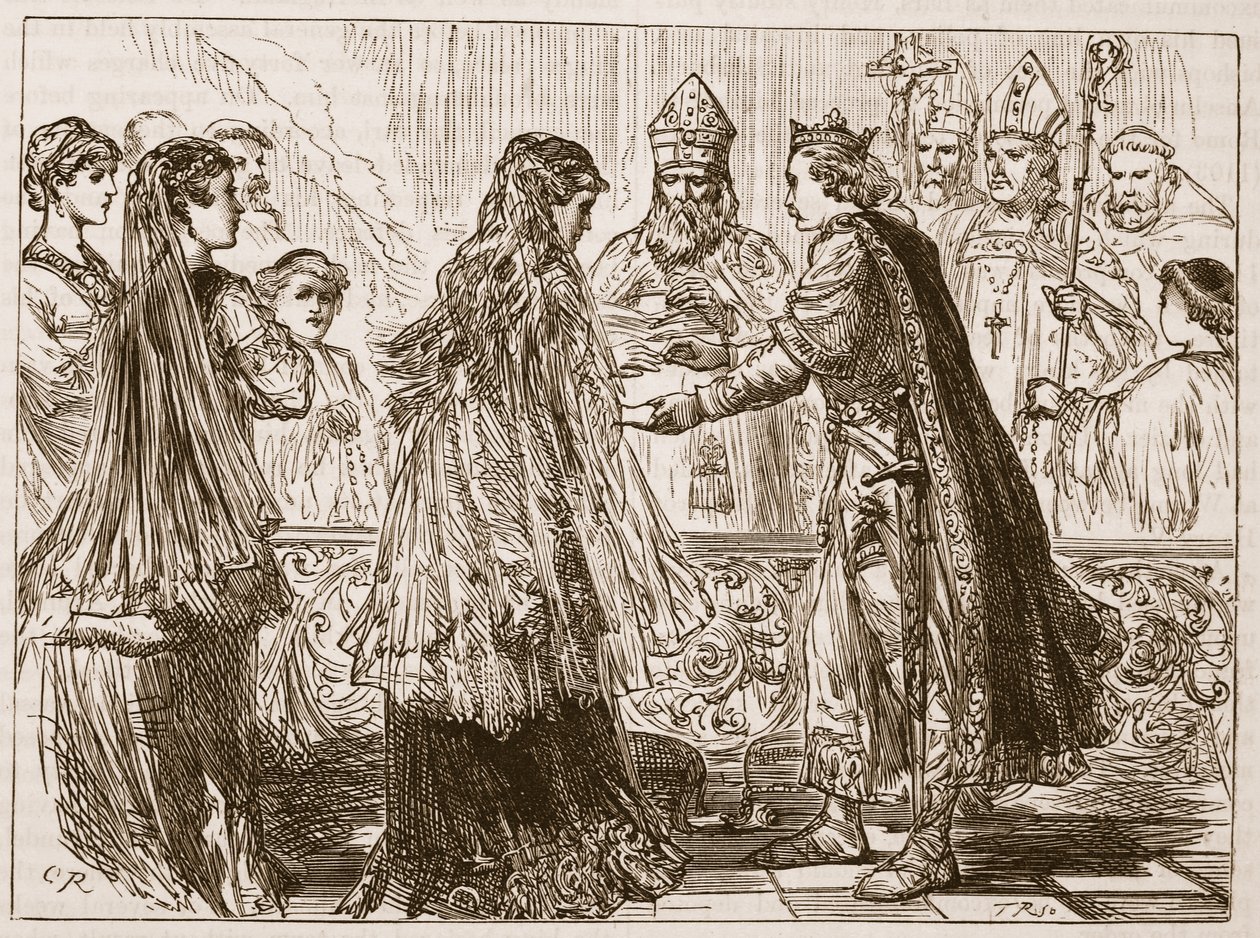 Heirat von Heinrich I. und Matilda, Illustration aus Cassells Illustrierter Geschichte Englands von English School