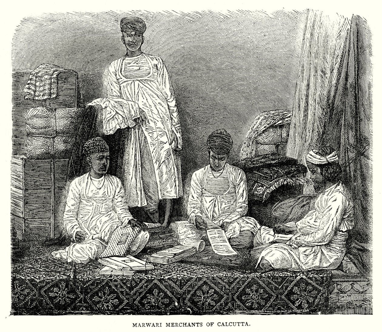 Marwari-Händler von Kalkutta (Gravur) von English School