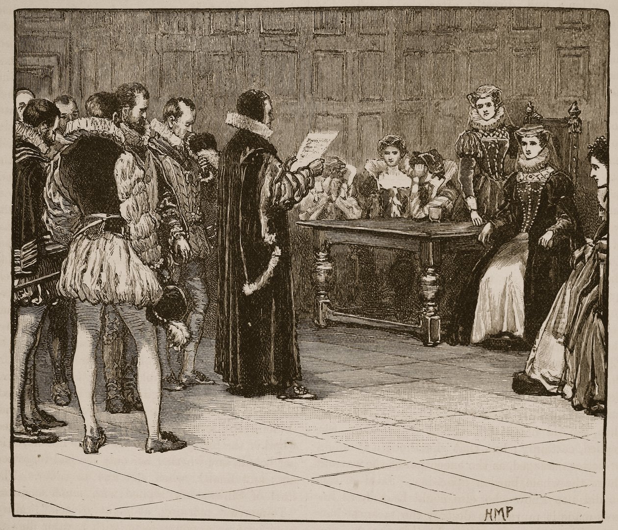 Maria Stuart erhält die Nachricht von ihrem Schicksal, Illustration aus Cassells Illustrierter Geschichte Englands von English School