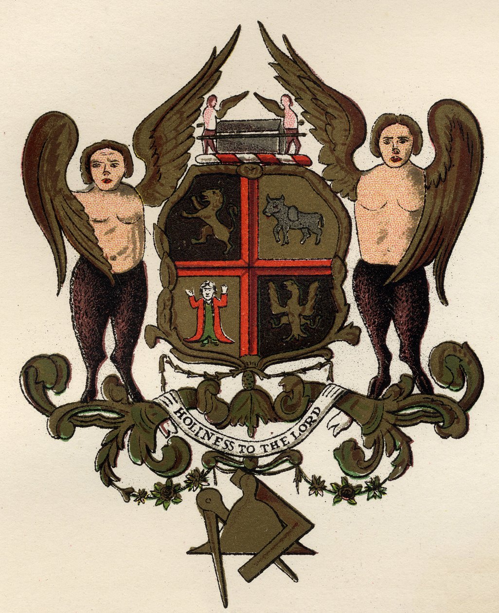 Freimaurerwappen, nach einem bemalten Paneel im Besitz von W.H.Y. Rylands, aus The History of Freemasonry, Band II, veröffentlicht von Thomas C. Jack, London, 1883 von English School