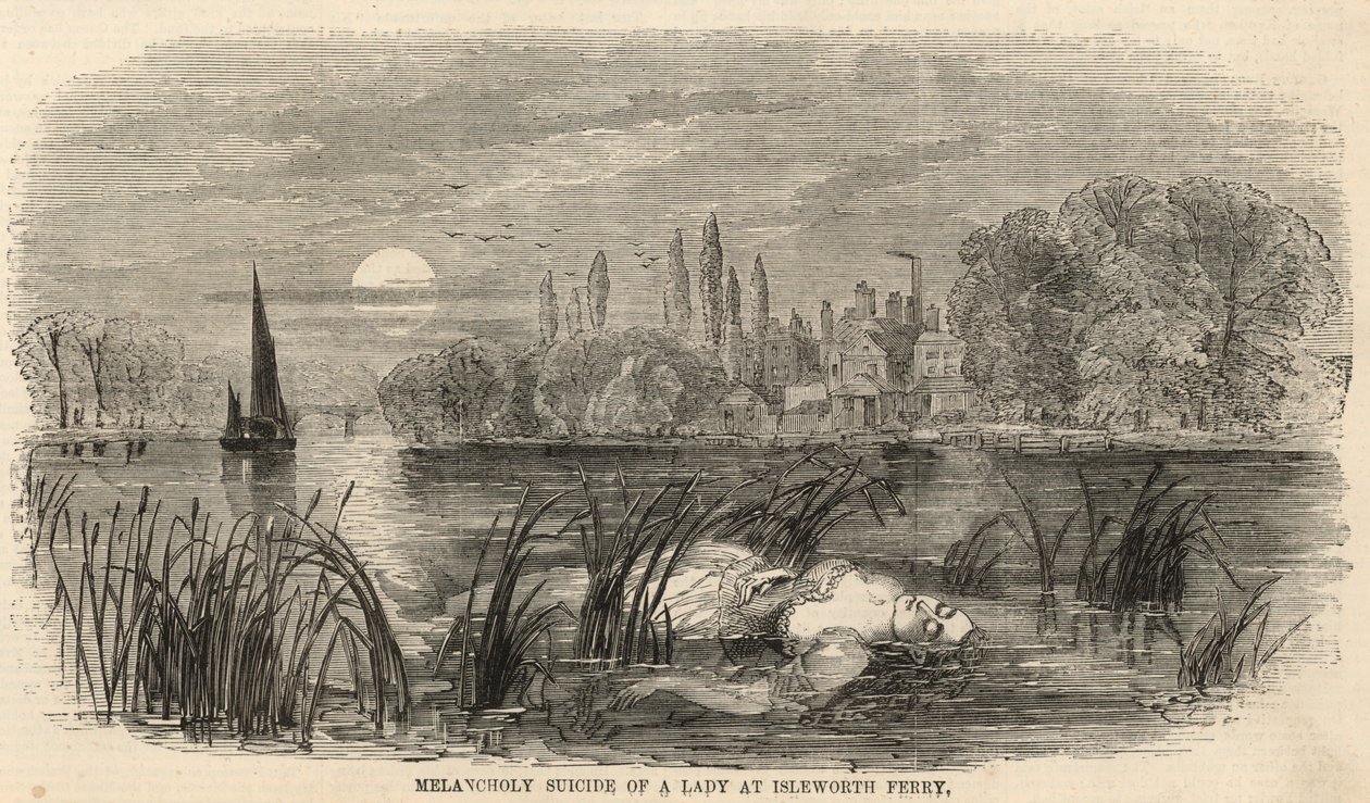 Melancholischer Selbstmord einer Dame bei Isleworth Ferry (Gravur) von English School
