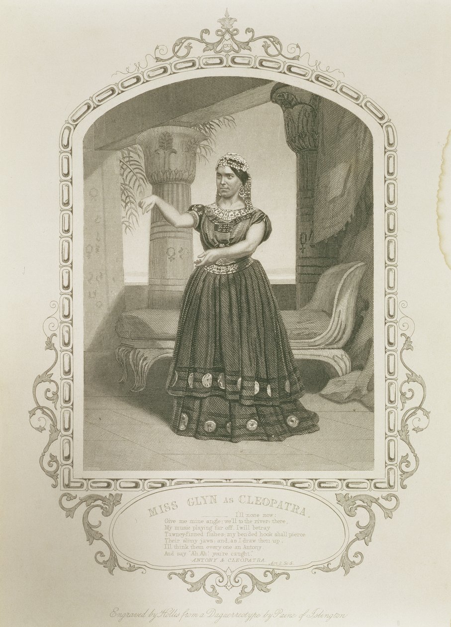 Miss Glyn als Cleopatra, Akt II Szene 5, in Antonius und Cleopatra von William Shakespeare (1564-1616), graviert von George Hollis (1792-1842) nach einem Daguerreotyp von Paine of Islington von English School