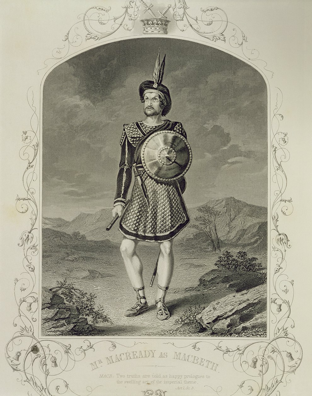 Mr. Macready als Macbeth, Akt I Szene 3, im Stück von William Shakespeare (1564-1616) von English School
