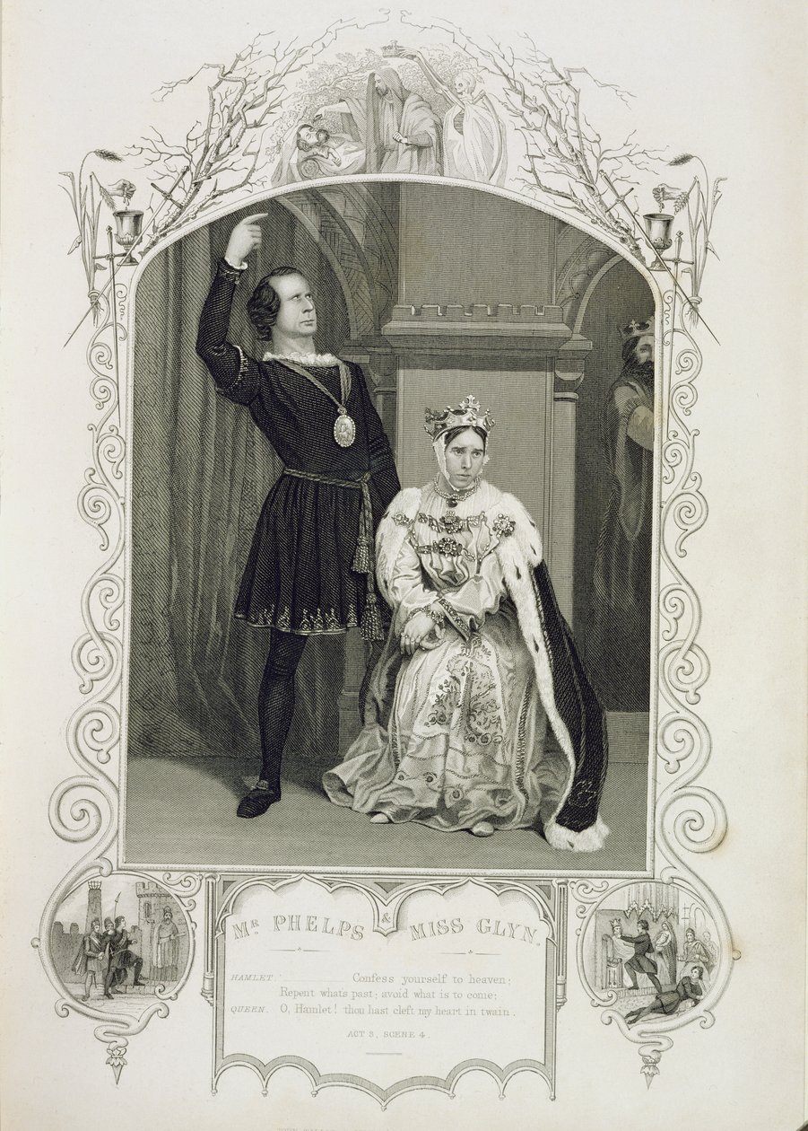 Mr. Phelps als Hamlet und Miss Glyn als Königin Gertrude, Akt III Szene 4, in Hamlet von William Shakespeare (1564-1616) von English School
