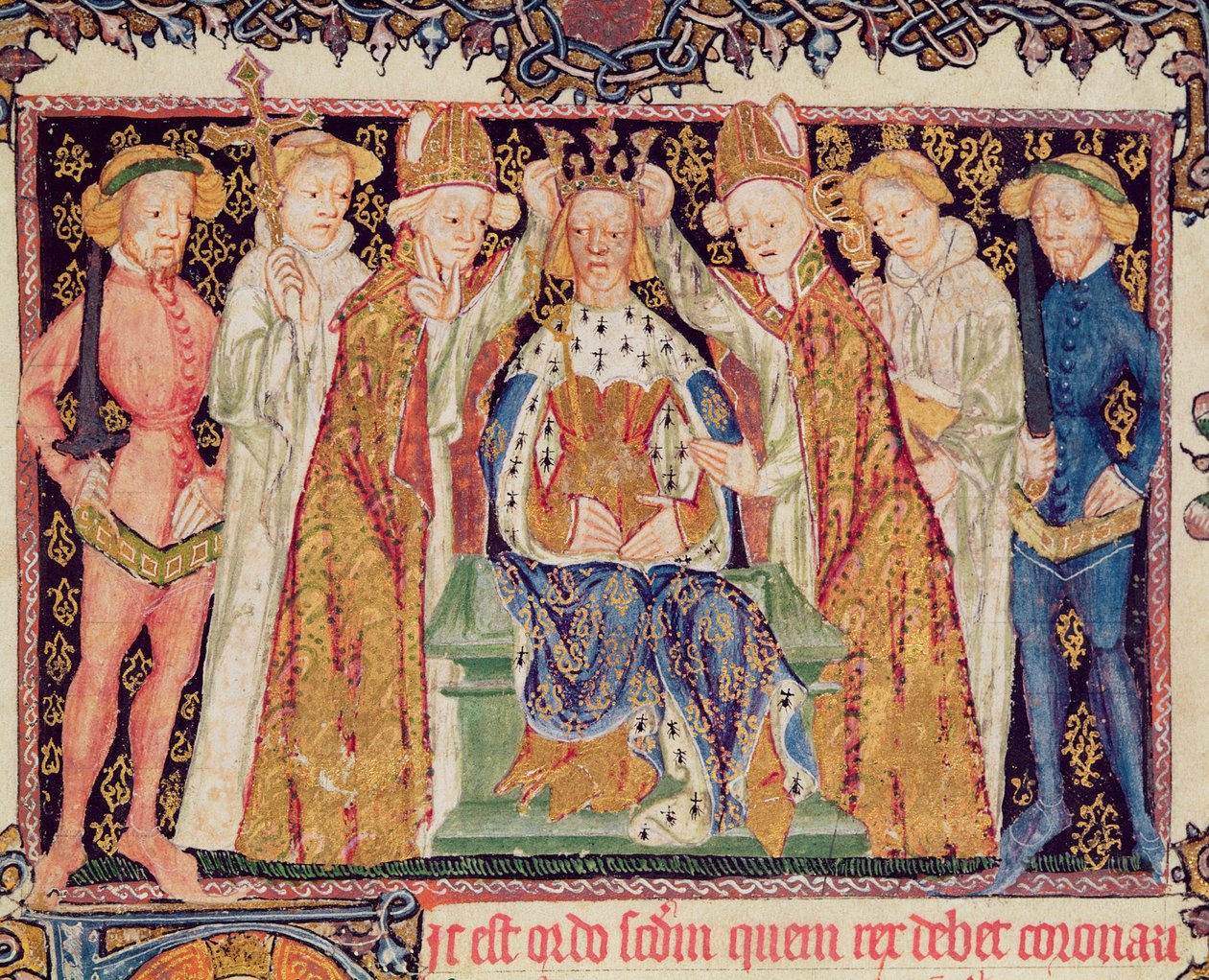Ms 197 f.3r Krönung eines Königs, aus Liber Regalis von English School