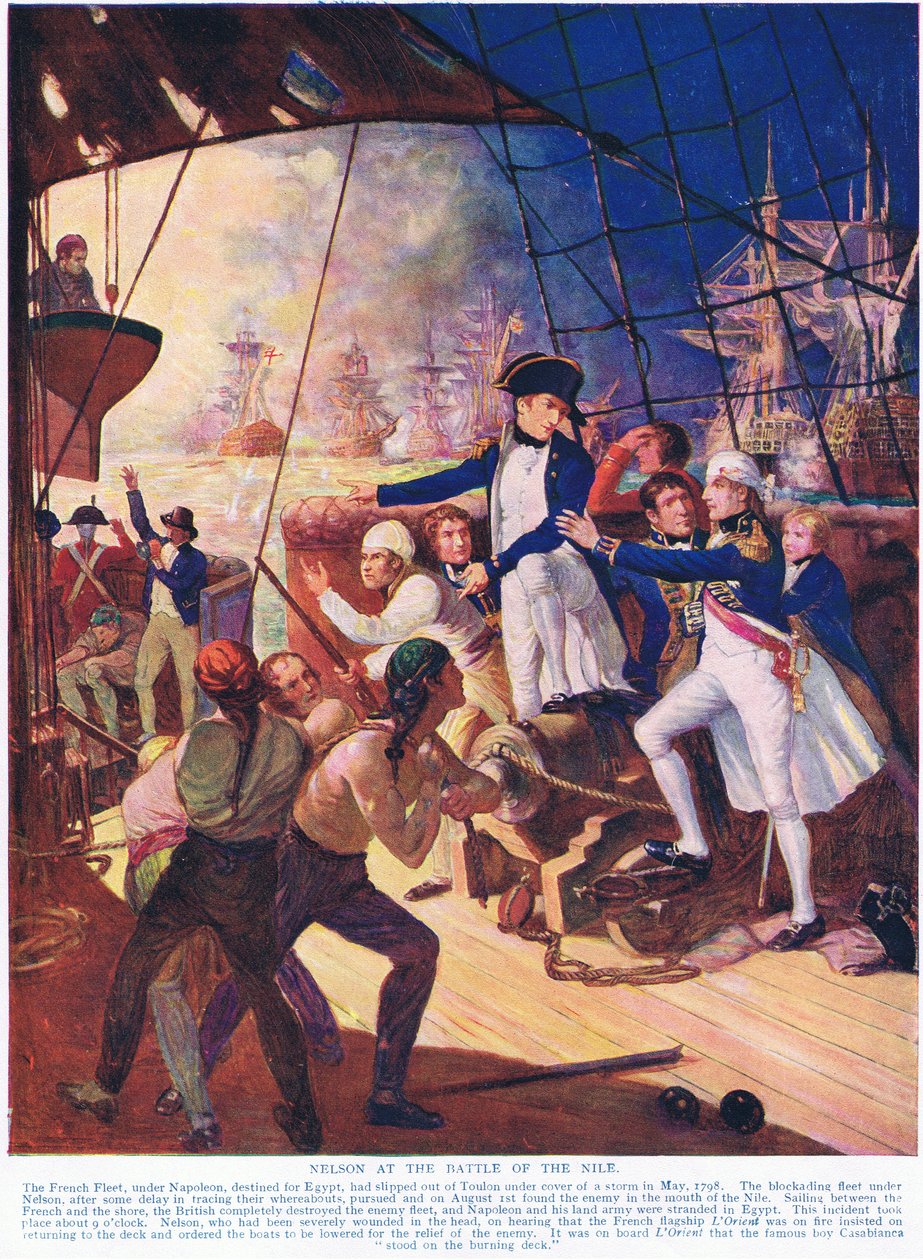 Nelson in der Schlacht am Nil, Illustration aus Hutchinsons History of the Nations, ca. 1910 von English School