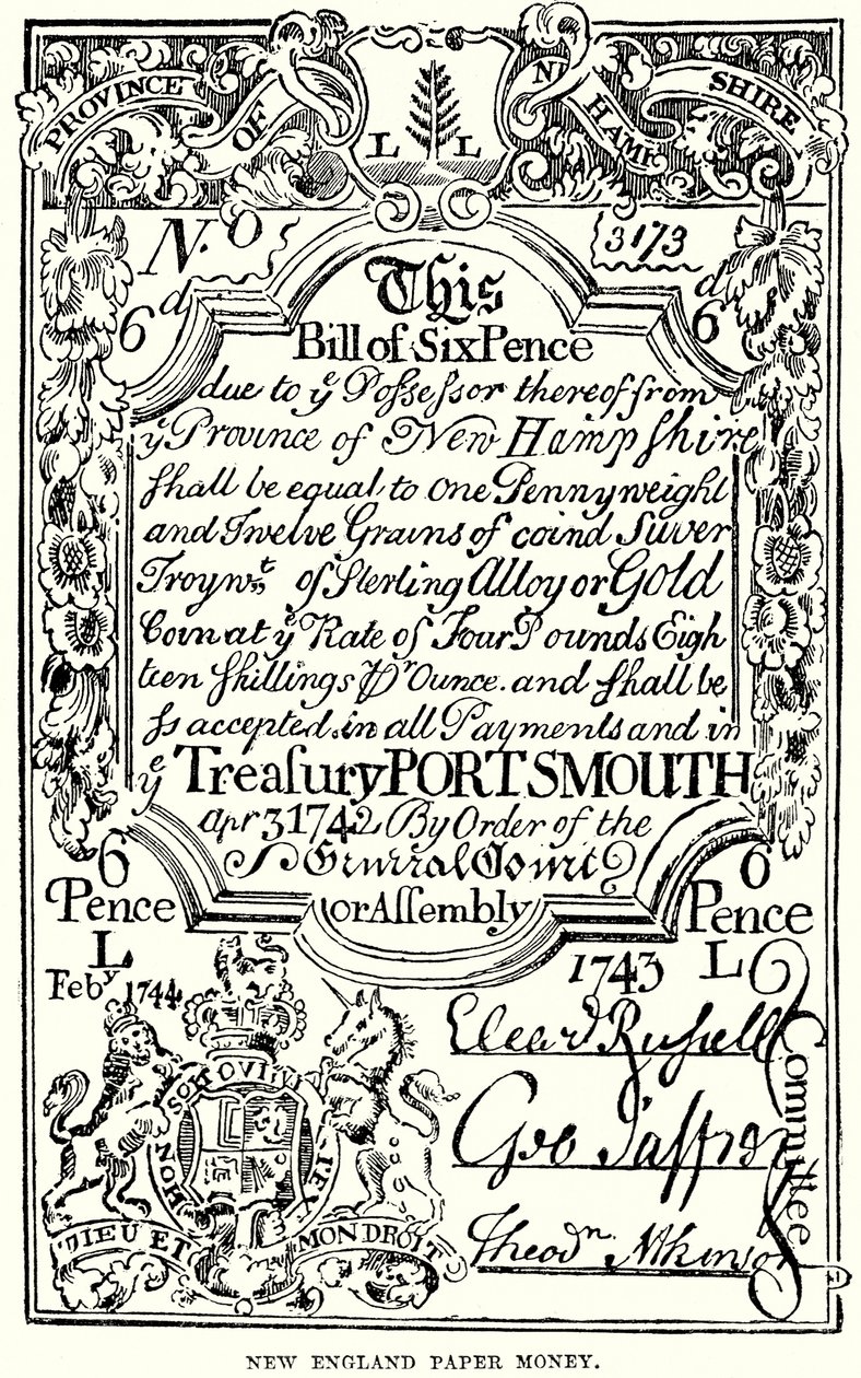 Papiergeld aus Neuengland von English School