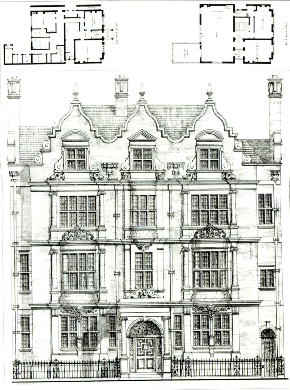 No.70 Ennismore Gardens, South Kensington, aus The Building News, 23. Juli 1886 von English School