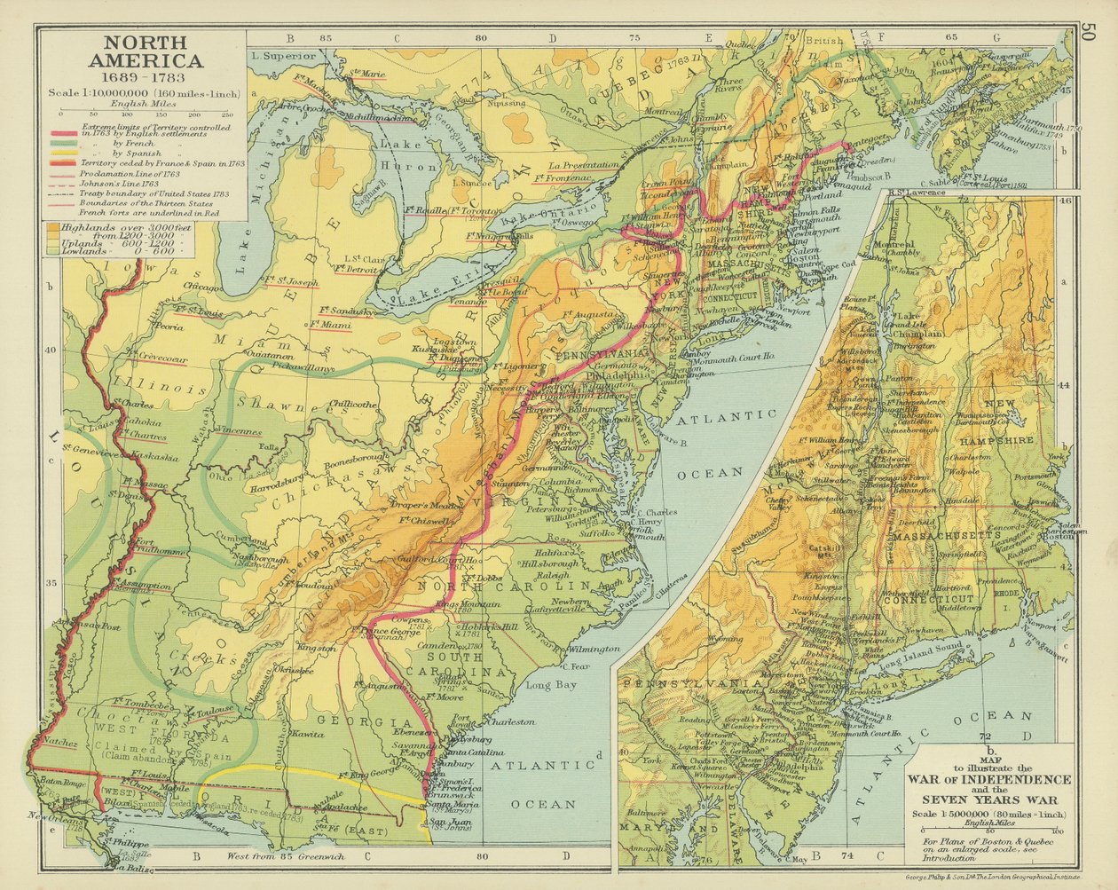 Nordamerika 1689-1783 (Farblithografie) von English School