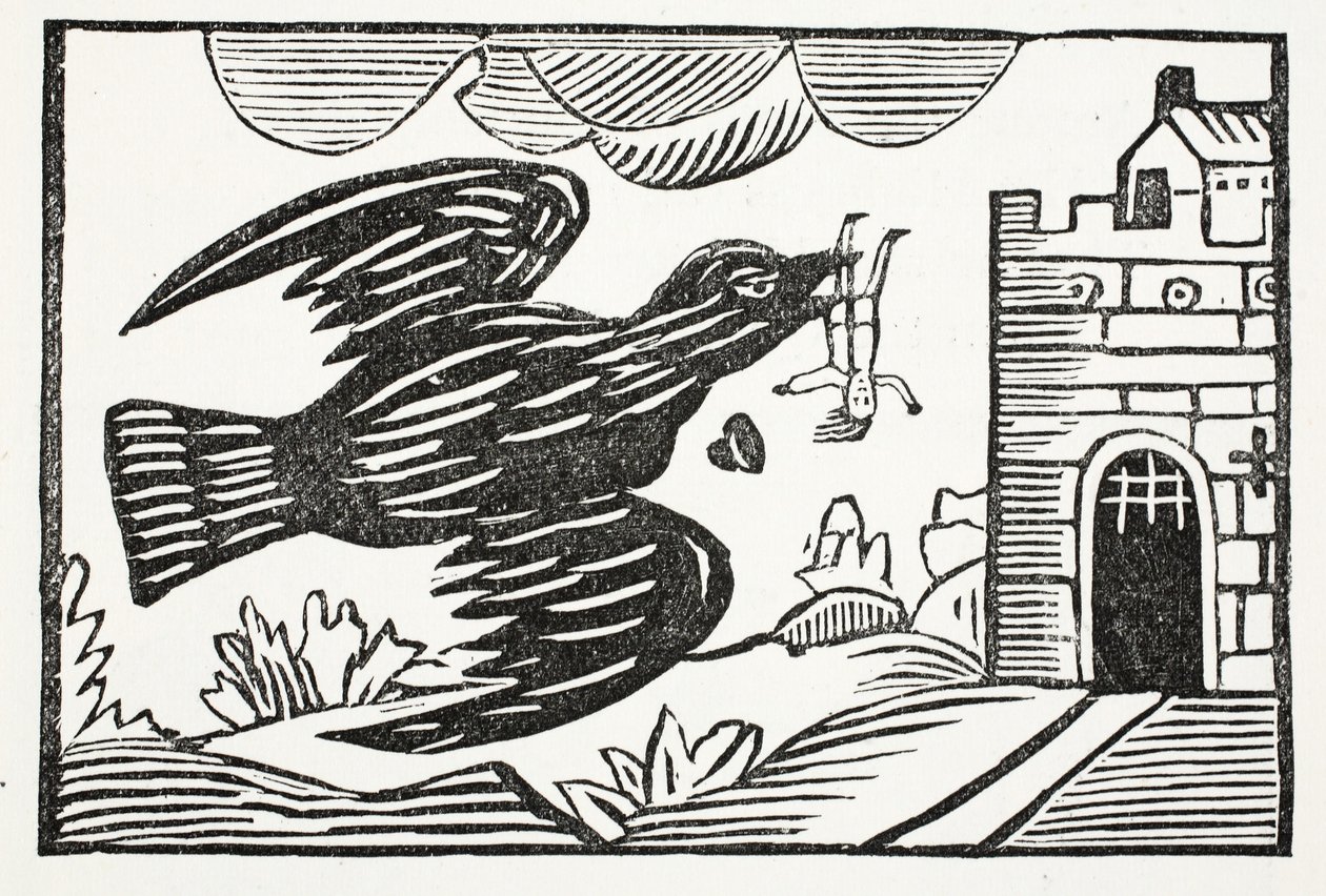 Nun von einem Raben von großer Stärke, Weg wurde der arme Tom getragen, Illustration aus Chap-books des achtzehnten Jahrhunderts von John Ashton, veröffentlicht 1882 von English School