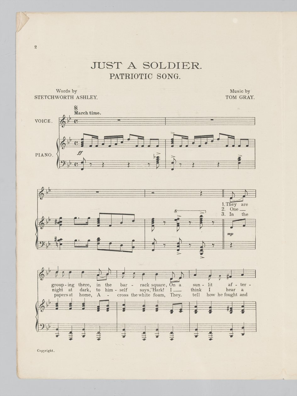 Seite 2 einer Partitur für das Lied Just a Soldier von English School