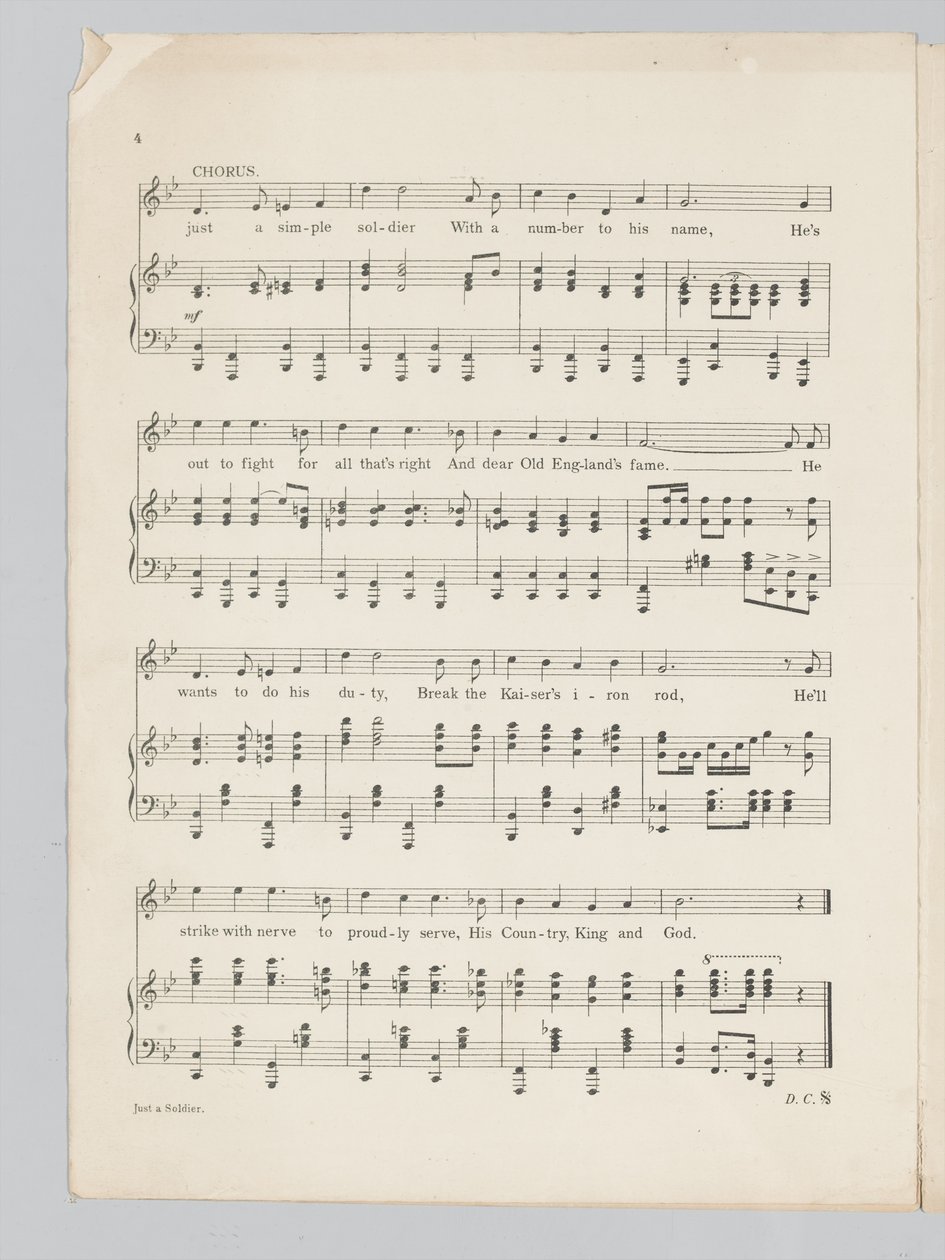 Seite 4 einer Partitur für das Lied Just a Soldier von English School