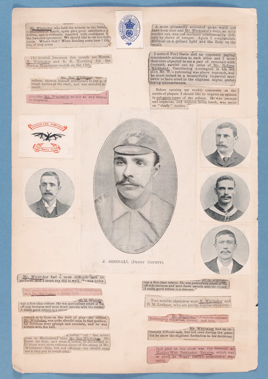 Seite aus einem Sammelalbum von Nat Whittaker während der Saison 1895-96 von English School