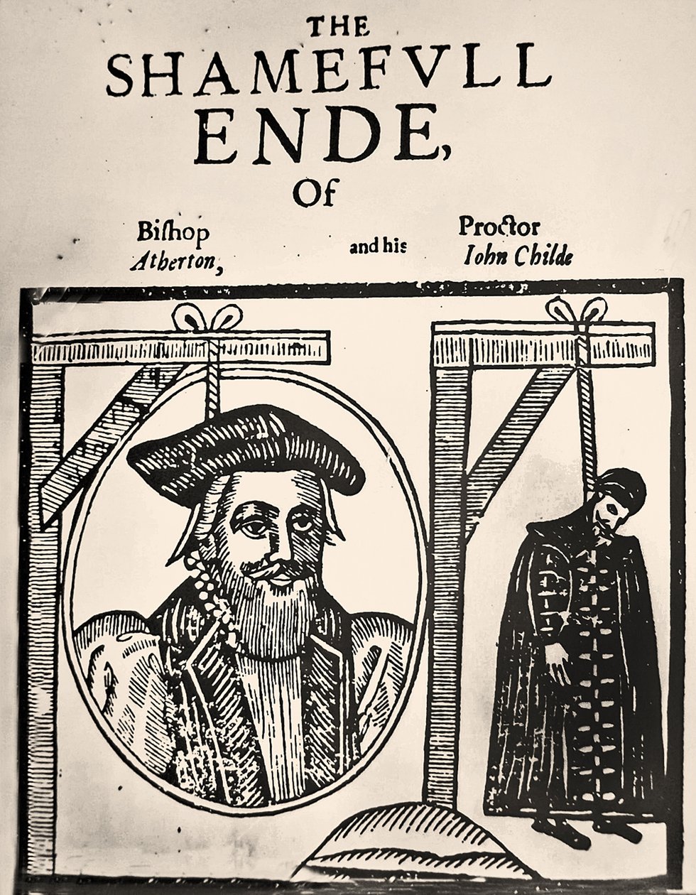 Pamphlet zur Ankündigung der Hinrichtung von John Atherton und seinem Liebhaber John Childe wegen Sodomie von English School