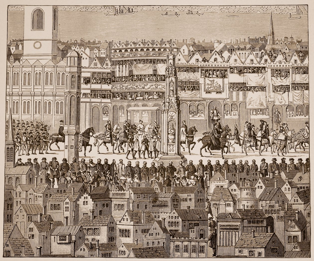 Teil der Krönungsprozession von Edward VI., 1547, nach einem Aquarell aus dem 16. Jahrhundert (Sepia-Foto) von English School