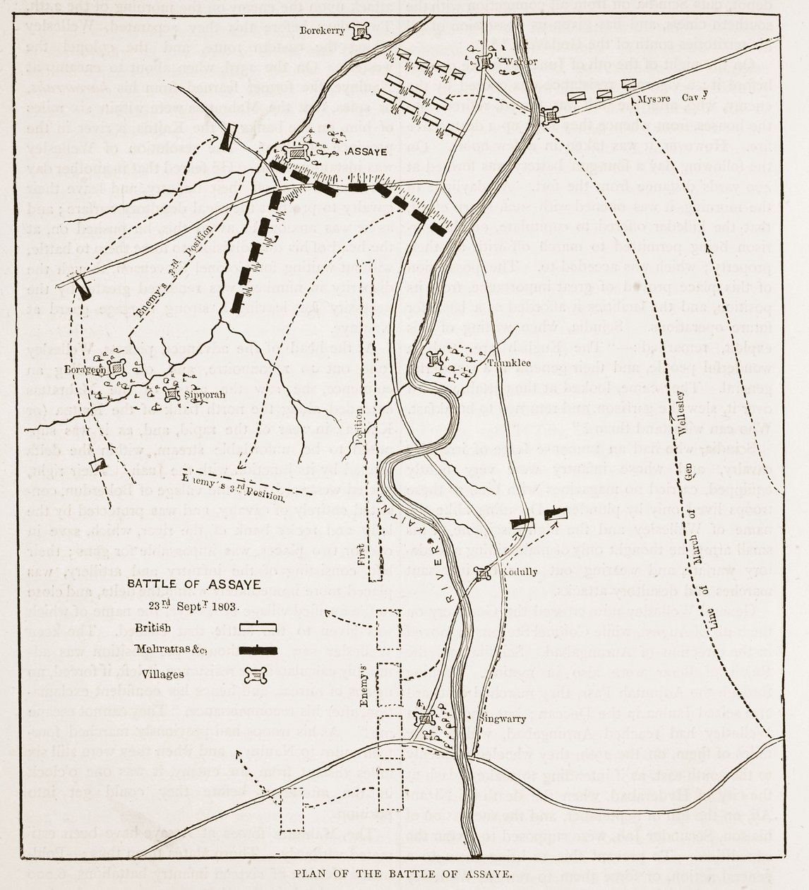 Plan der Schlacht von Assaye, Illustration aus Cassells Illustrierter Geschichte Indiens von James Grant, veröffentlicht 1879 von English School