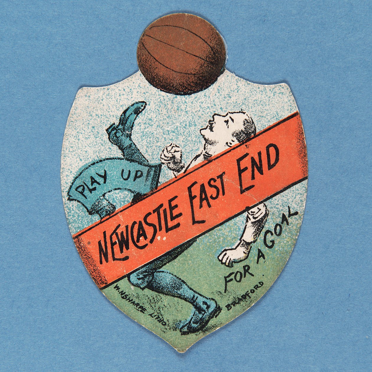 Spiel auf Newcastle East End für ein Tor, Baines-Karte in Form eines Schildes, 1880-89 von English School
