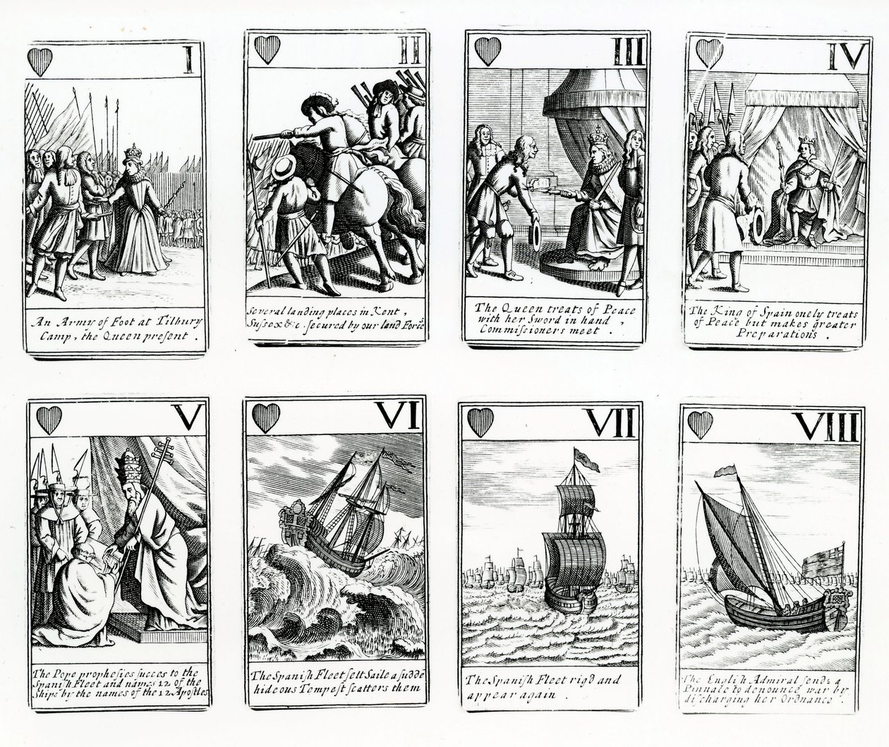 Spielkarten, die Ereignisse der Spanischen Armada darstellen, 1699 von English School