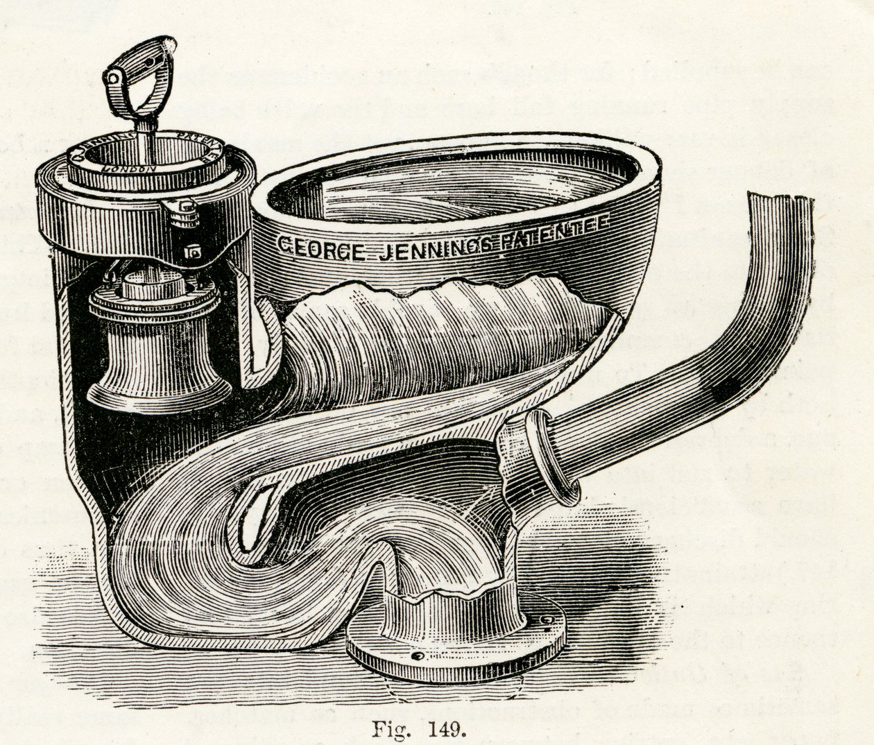 Tauchventil-Klosett, mit angehobenem Griff, 1870 von English School