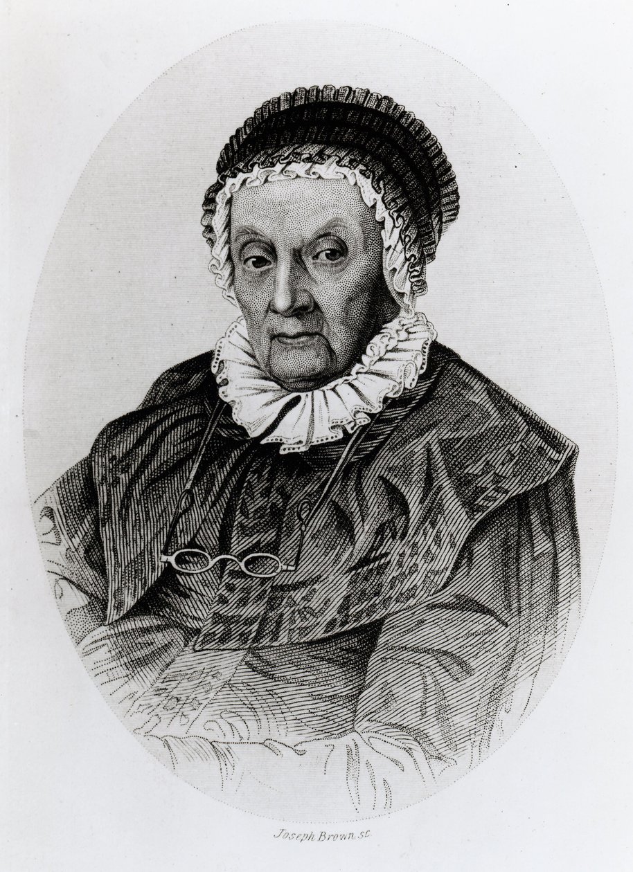 Porträt von Caroline Herschel (1750-1848) im Alter von 92 Jahren, graviert von Joseph Brown von English School