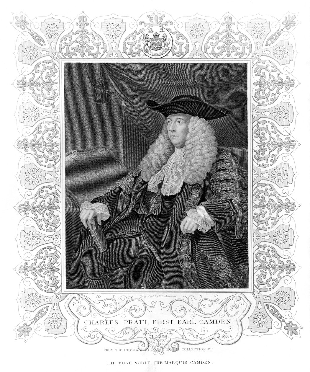 Porträt von Charles Pratt, 1. Earl Camden, graviert von H. Robinson von English School