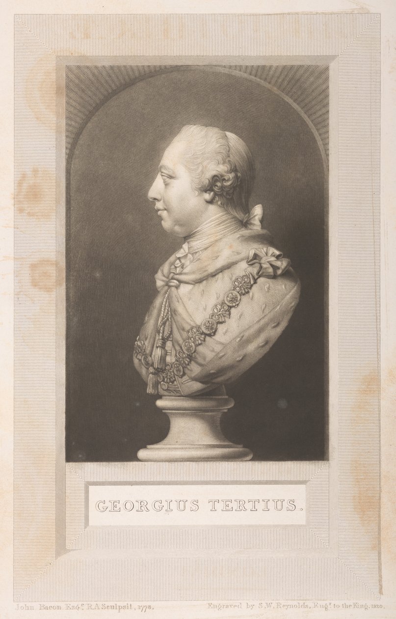 Porträt von George III. von einer Büste, aus Frederick Augusta Barnard, Bibliothecae regiae catalogus, Band I, Frontispiz von English School