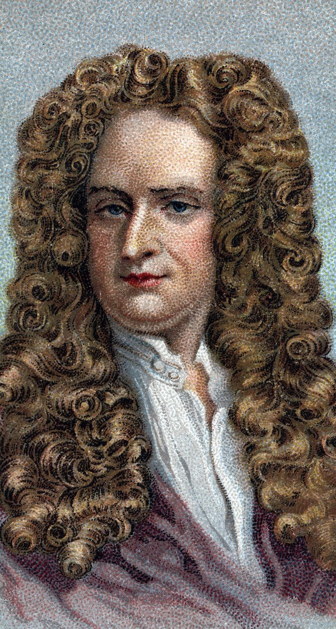 Porträt von Sir Isaac Newton (1642-1727), englischer Physiker und Mathematiker - Aus der Serie „Leaders of Men“ - Chromolithographie - Englische Schule, 20. Jahrhundert - von English School