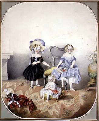 Porträt von drei blauäugigen Mädchen in Kostümen, ca. 1840 von English School