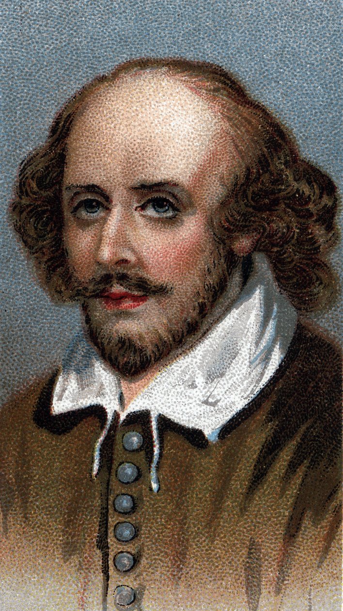 Porträt von William Shakespeare, englischer Dramatiker - Aus der Serie „Leaders of Men“ - Chromolithographie - Englische Schule, 20. Jahrhundert von English School