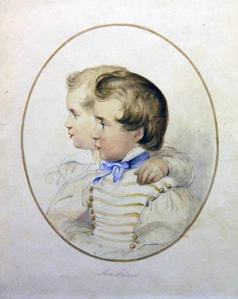 Porträt von zwei Brüdern in Militäruniform, ca. 1840 von English School