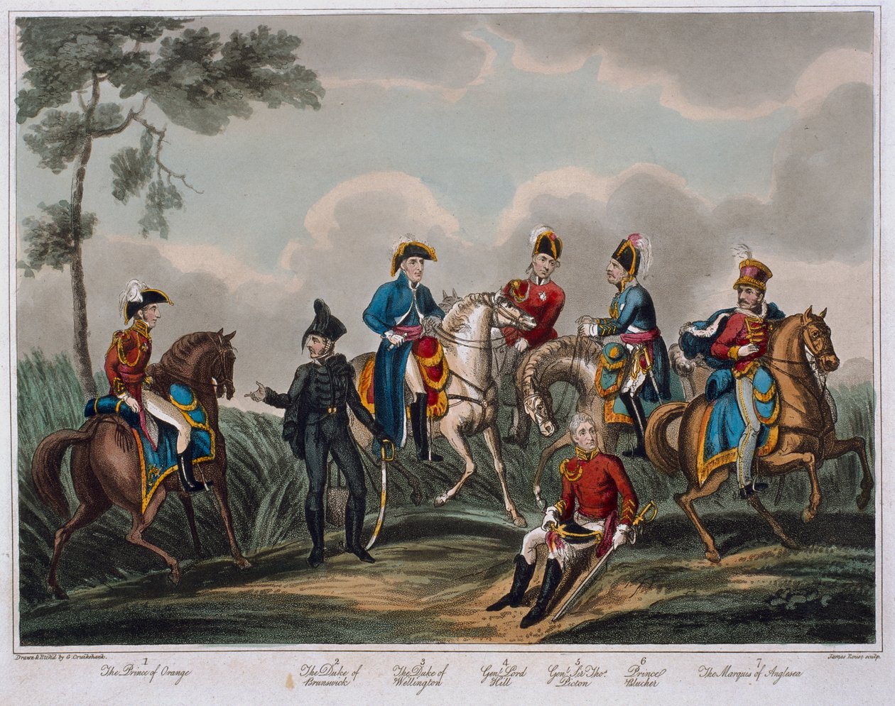 Porträts der Generaloffiziere, aus An Historical Account of the Battle of Waterloo, veröffentlicht von M. Colburn, 1817 (farbige Aquatinta) von English School