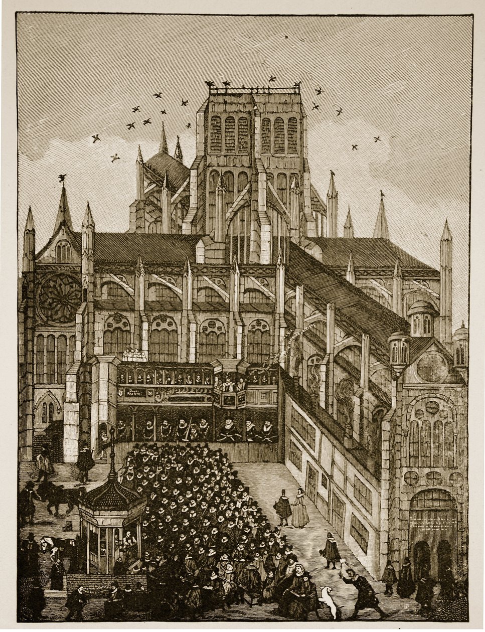 Predigt vor dem König und dem Prinzen von Wales am Pauls Cross im Jahr 1616, nach einem Gemälde aus dem 17. Jahrhundert von English School