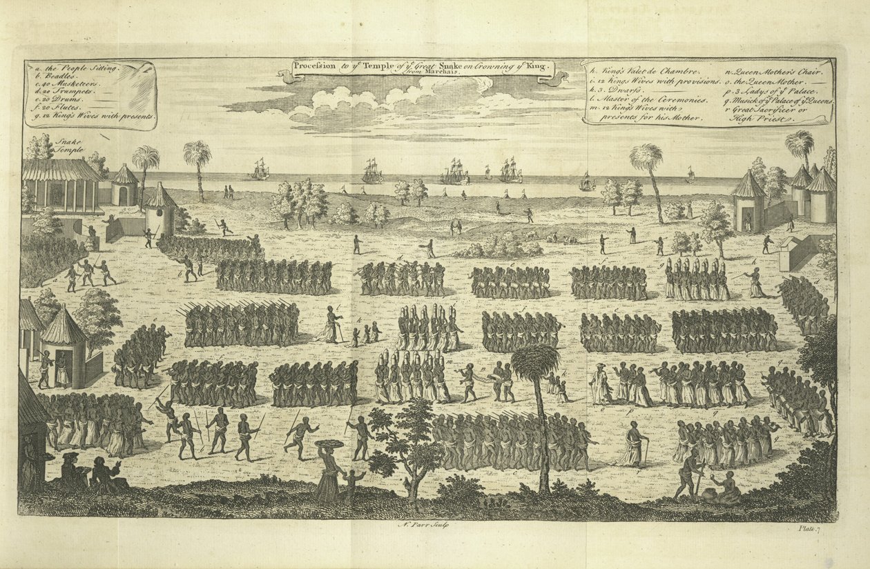 Prozession zum Tempel der großen Schlange bei der Krönung des Königs, Illustration aus 
