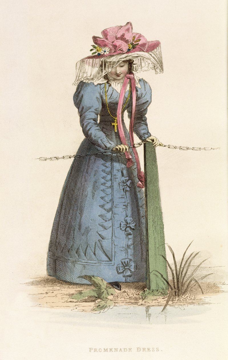 Promenadenkleid, Modeplatte aus Ackermanns Repository of Arts, ca. 1825 von English School